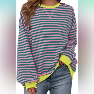 Casual Striped Pullover Tops Long Sleeve Shirts Crewneck Oversized Sweatshirts
